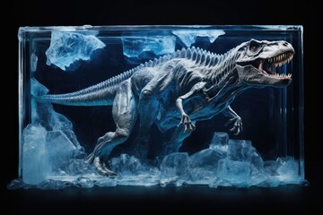 Digital illustration of frozen Tyrannosaurus rex, prehistoric animal. Generative AI
