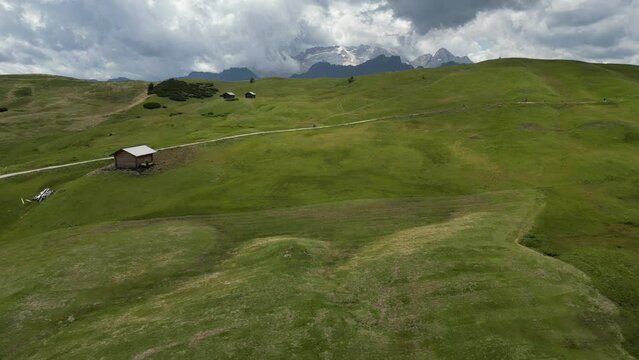 Aerial view of Dolomites Alps near Alta Badia, Trentino-Alto-Adige region, Italy. Summer season.