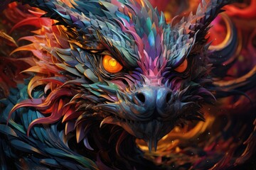 Mystical dragon illustration with colorful details, fantasy concept. Generative AI