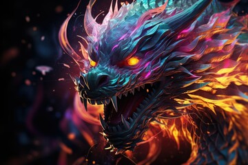 Mystical dragon illustration with colorful details, fantasy concept. Generative AI