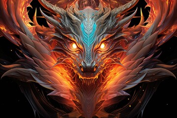Obraz premium Mystical dragon illustration with colorful details, fantasy concept. Generative AI