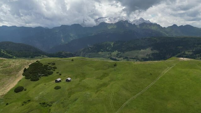 Aerial view of Dolomites Alps near Alta Badia, Trentino-Alto-Adige region, Italy. Summer season.