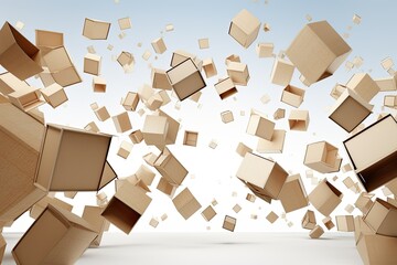 Background with many scattered cardboard boxes, delivery and logistics concept. Generative AI