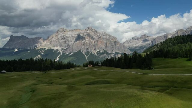 Aerial view of Dolomites Alps near Alta Badia, Trentino-Alto-Adige region, Italy. Summer season.