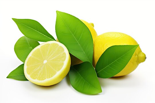 Digital illustration of lemon on white background, citrus fruit concept. Generative AI