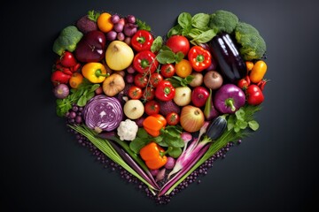Organic vegetables forming a heart, healthy living concept. Generative AI