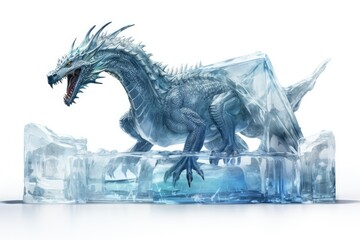 Fototapeta premium Mystical dragon frozen on white background, fantasy concept. Generative AI