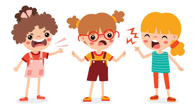 Cartoon Illustration Of Kids Quarrel