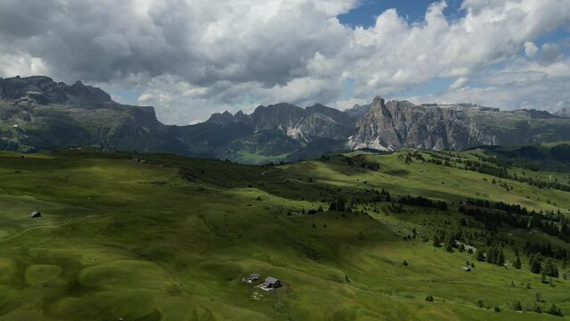 Aerial view of Dolomites Alps near Alta Badia, Trentino-Alto-Adige region, Italy. Summer season.