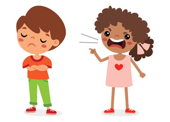 Cartoon Illustration Of Kids Quarrel