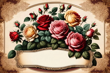 Leeres Vintage-Banner im viktorianischen Stil mit Blumendekoration.