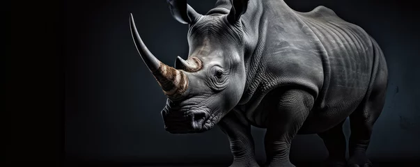 Fotobehang rhino on black background. wide banner © Michal