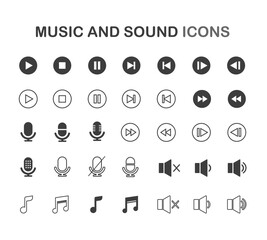 Music and sound icon set. Music sign. Vector illustration