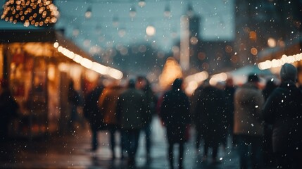 Generative AI, Christmas fair blurred background, winter street market in Europe - obrazy, fototapety, plakaty