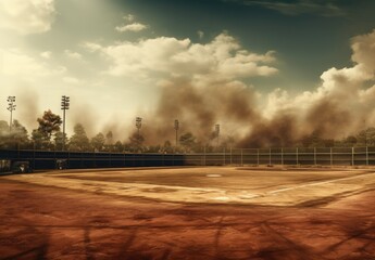 Baseball field and stadium in the background, sports and competition concept. Generative AI