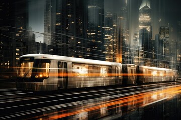 Fototapeta premium Digital illustration of moving train, concept of technology and urban mobility. Generative AI