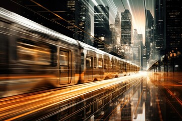 Fototapeta na wymiar Digital illustration of moving train, concept of technology and urban mobility. Generative AI