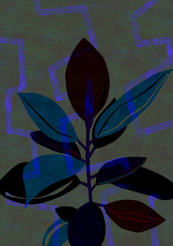 Artistic indoor plant blue leaves vibrant pattern