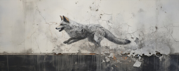 concrete background with fox drawned on it. wide banner