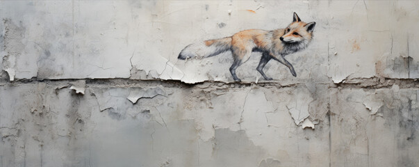 concrete background with fox drawned on it. wide banner
