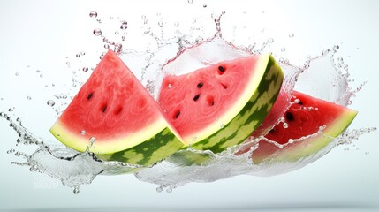 Watermelon with water splash on white background, Generative AI