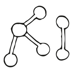 Chemical connection hand drawing vector doodle illustration molecular structure, connections, molecule