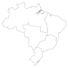 Brazil map with administrative regions. Latin map. Brazilian map. White color 