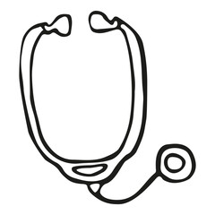 Medical instrument stethoscope vector doodle illustration heatbeat hospital health care clinical cardiology