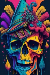 A detailed illustration of a skull for a t-shirt design, wallpaper, and fashion