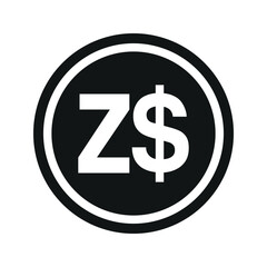 Zimbabwean dollar coin symbol. black and white Flat currency icon. currency of The Zimbabwe. Vector illustration.