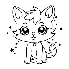 Fototapeta na wymiar Cute cat coloring page for kids. Cartoon fluffy cat illustration.