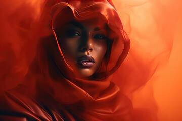 Portrait of a beautiful young woman in a red raincoat. Generated AI