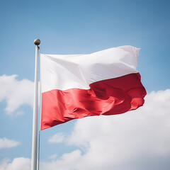 Poland flag flying on blue sky 