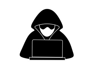 hacker icon with laptop on white background