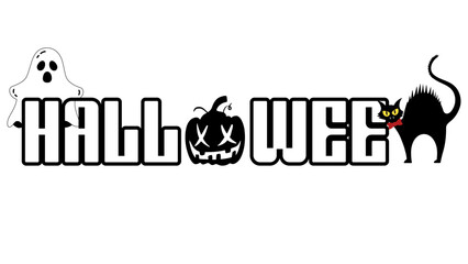 Halloween trick or treat text with pumpkin white background. Vector design for invitation card,Happy Halloween Text Banner, Happy Halloween Text, Lettering, Word, Sketchy Font. Happy Halloween poster