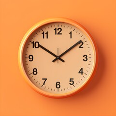 Analog wall clock isolated on orange wall