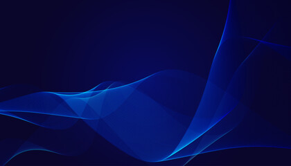 Modern blue gradient flowing wave lines. Dark abstract background with glowing wave. Shiny moving lines design element.