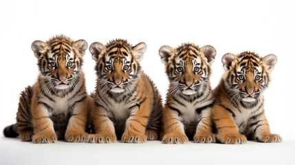 Group of cute tiger cubs on a white background