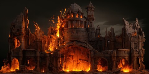 Obraz premium hell gate look scary with flame fire and smoke, Generative Ai