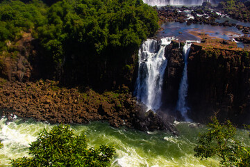 Fototapeta na wymiar Iguazu Iguacu falls national park, waterfalls, cascades, cataratas stunning views Iguacu Brazil