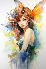 Watercolour painting of a beautiful fairy created with Generative AI technology