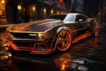 Tuned car for racing without rules, racing for survival on dangerous super cars - obrazy, fototapety, plakaty
