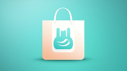 A logo design template in the shape of a shopping bag with a hand pressing a button as a company or market place symbol