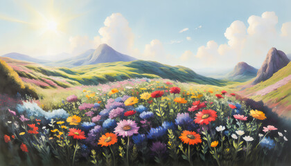 Flower-Filled Meadow. Generative AI.