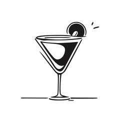 Classic cocktail on a white background. Vector illustration. Icon in the style of line art. Cocktail glass, doodle style.