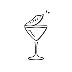 Cocktail vector illustration. Original drink logo with lemon. Line art cocktail glass. Negroni cocktail