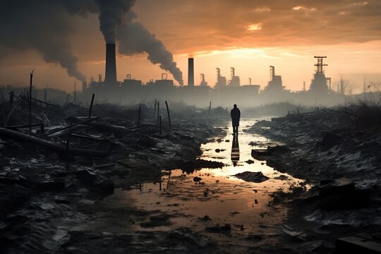 Polluted apocalyptic wasteland, environmental desaster - earth pollution theme