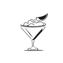 Vector linear Glass of lemon ice cream icon. Minimalism. Black and white illustration. Stylish cover design, menu, coloring book page for mobile concept and web design.