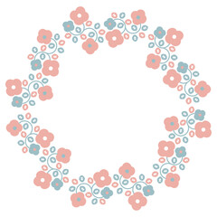 ピンクと水色の花と葉っぱの円フレーム9