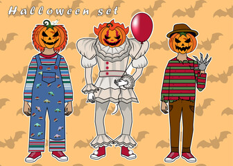 hallowwen set of pumpkins